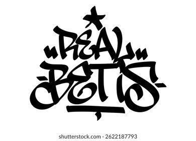 Marca de grafite Betis real em negrito preto sobre fundo branco. Letras de arte urbana de rua, design dinâmico e elegante, perfeito para marcas, impressões e projetos digitais.