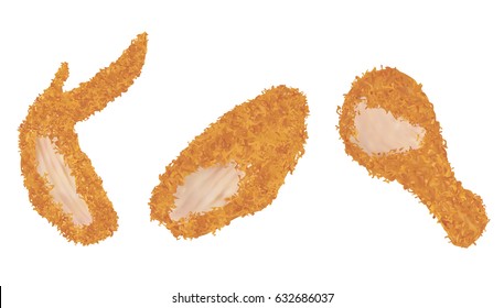 real bitten fried chicken on a white background