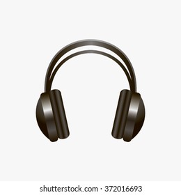 Real black headphones. Icon. Vector illustration, isolated on a light background