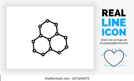 Real Black Line Icon Of Graphene A Single Layer Of Graphite A Strong Material Of Hexagon Rings Of Carbon In A Durable Honeycomb Structure In Molecular Atom View Used In Chemistry In Black Lines