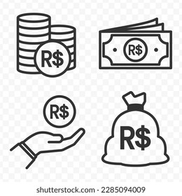 Real Brazil icons set money icon vector image on transparent background (PNG).