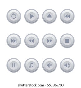 Real button, gray button, round button with icons