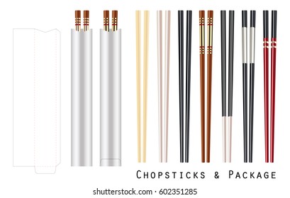 real chopstick with package on a white background