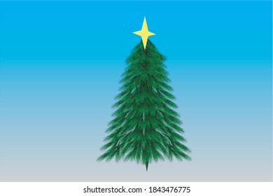 Real Christmas spruce tree. Sketch for greeting card with text, festive poster or party invitations.The attributes of Christmas and New year. Vector closeup illustration realistic style. 3d