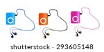 Real colored mp3 players with headphones isolated on white background. pink, orange, blue MP3-players. Vector illustration