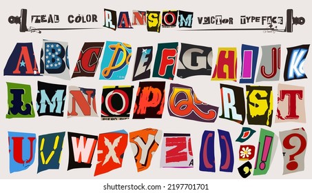 Real colorful ransom style vector  alphabet typeface clippings set for grunge font flyers and posters design or ransom notes.