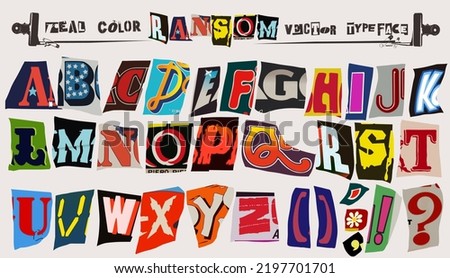 Real colorful ransom style vector  alphabet typeface clippings set for grunge font flyers and posters design or ransom notes. Stock foto © 