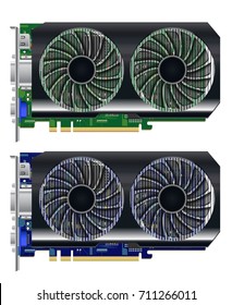 real computer graphic vga card on white background