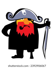 A real corsair. Comic character of an old pirate. Vector image for prints, poster or illustrations.