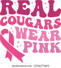 Real Cougars Wear Pink Retro Shirt, Breast Cancer Awareness Shirt, Cancer Ribbon, Shirt, Retro