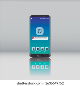 Real drawing of a mobile with the music application. Mobile screen in music mode.