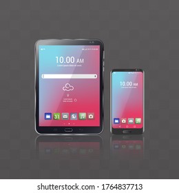 Echte Zeichnung eines Handys und eines Tablets. Mobil und Tablet mit echter digitaler Leinwand.
