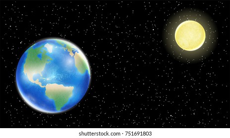 Real Earth And Moon On Space Star Background