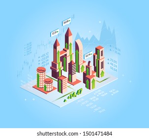 Real eatate growth concept. Vector isometric illustration.