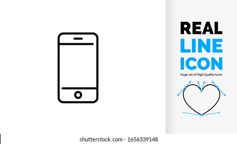 Real editable line icon of a smartphone with rounded black lines and a small stroke weight on a white background