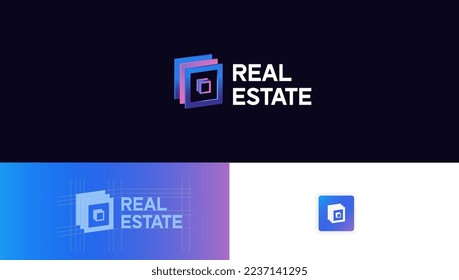 Real Estate 3d Gradient logo template. Use for web, tech companies, corporate, business. Real Estate Logo, Logo Template, Icon, Symbol, Logomark, etc.