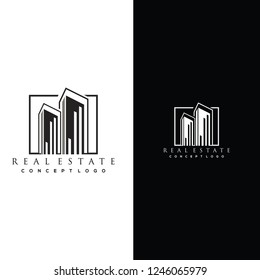 Real estate 3d minimalist concept logo, rent home, luxury real estate logo icon with black and white background