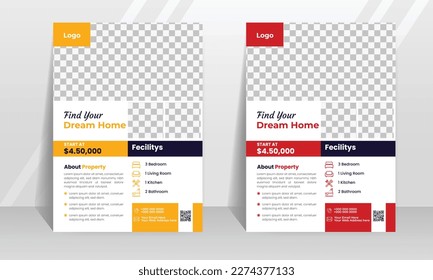 Inmobiliaria a4 planilla de volante con acentos coloridos. Perfecto para negocios inmobiliarios creativos y profesionales. Plantilla moderna en color degradado. 