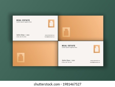 Real Estate Abstract Elegant Vector Logo and Business Cards Template. Premium Stationary Realistic Mock Up. Modern Design Layout with Soft Shadows. Isolated.