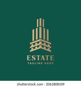 Signo vectorial de Geometría abstracta, símbolo o plantilla de logotipo. Concepto de etiqueta de torre de calidad superior. Emblema minimalista. Fondo Verde.