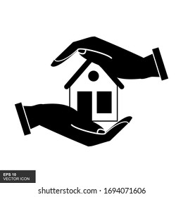Real estate accumulation. Silhouette icons of the hands and house. Vector illustration.