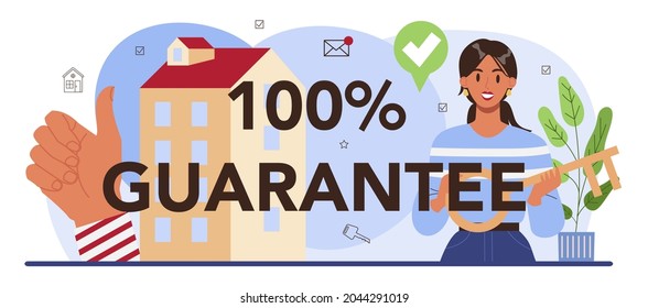 Real estate advantages typographic header. Qualified and reliable real estate agent or broker guarantee a property buying. Realtor helps in house searching. Vector flat illustration