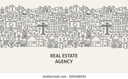 Real Estate Agency Banner Concept. Vector Illustration of Line Web Design.