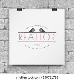 Real estate agency. Buy, Sell and Consultancy. Detailed elements. Old retro vintage grunge. Scratched, damaged, dirty effect. Typographic labels, stickers, logos and badges Mock up style.