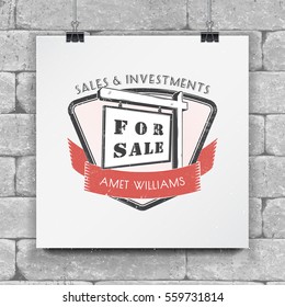 Real estate agency. Buy, Sell and Consultancy. Detailed elements. Old retro vintage grunge. Scratched, damaged, dirty effect. Typographic labels, stickers, logos and badges Mock up style.