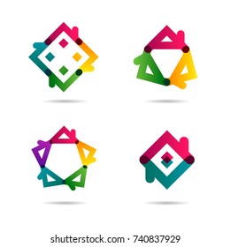 Real estate agency colorful logo set. Collection of abstract house logotypes. Home vector symbols. Icons represents neighborhood community, apartment agency, building company or residential complex