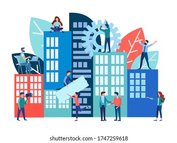 Real estate agency Concept vector Illustration. Construction, rental, purchase and sale of real estate