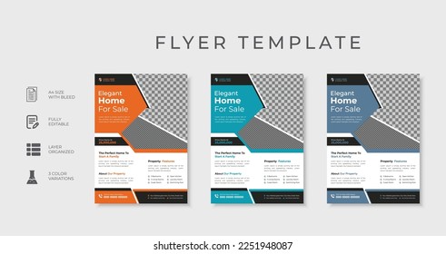 Real estate agency flyer with sky blue, orange, ass color impressive and professional corporate real estate very demanding flyer providing high-quality design template editable file