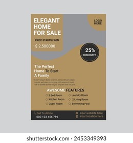 Real Estate Agency Flyer Template Design With nice color accents. marketing material for property mortgage agency. Poster design for house buy and sell company