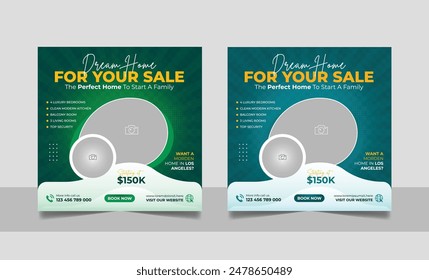 Real estate agency house property sale social media post residential apartment buy poster square flyer and web banner template set