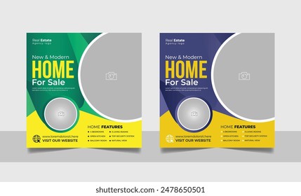 Real estate agency house property sale social media post residential apartment buy poster square flyer and web banner template set