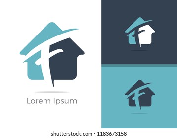 Real Estate agency letter F logo design, F letter in home vector icon.