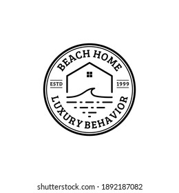 real estate agency logo of blackline with house in circle shape with ocean wave