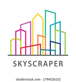 Real estate agency logo template. Abstract set Skyscraper sign. Icon building company. Graphic symbol architecture out of lines. Colorful creative design idea for logotype city. Vector illustration.