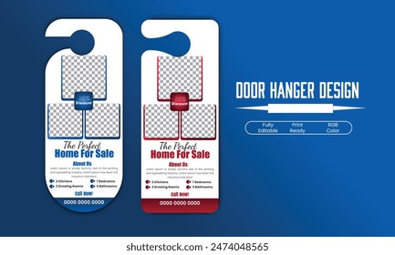 Real estate agency modern business door hanger template with 2 different cutting styles, Vector door hanger template	
