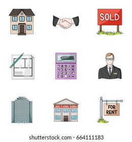 Real estate agency and other attributes. Realtor set collection icons in cartoon style vector symbol stock illustration web.