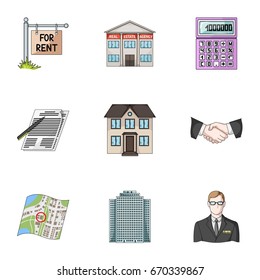 Real estate agency and other attributes. Realtor set collection icons in cartoon style vector symbol stock illustration web.