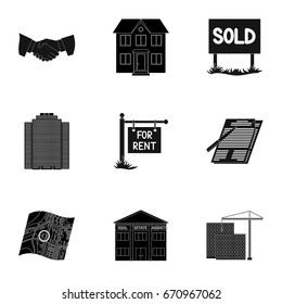 Real estate agency and other attributes. Realtor set collection icons in black style vector symbol stock illustration web.