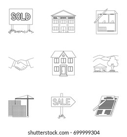 Real estate agency and other attributes. Realtor set collection icons in outline style vector symbol stock illustration web.