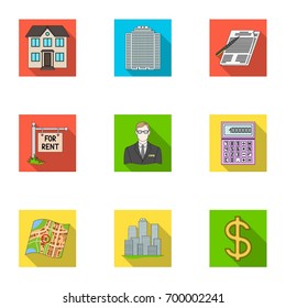 Real estate agency and other attributes. Realtor set collection icons in flat style vector symbol stock illustration web.