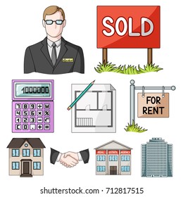 Real estate agency and other attributes. Realtor set collection icons in cartoon style vector symbol stock illustration web.
