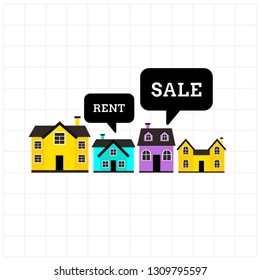 Real estate agency. Sale. Rent. Modern flat  concept  with cute colorful houses.