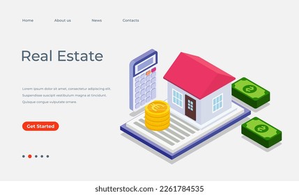 Real estate agency service isometric illustration landing page