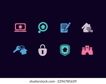 Real estate agency vector icon set. House rent and sale icons.