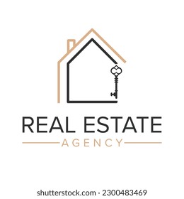 Real estate agency vector logo design. House and key logotype. Realtor logo template.