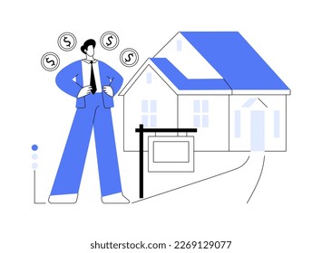 Ilustración vectorial de concepto abstracto de agente inmobiliario. Mercado inmobiliario, agente demostrando vivienda, comprando nuevo apartamento con un inmobiliario, metáfora abstracta de inversión en propiedad comercial.